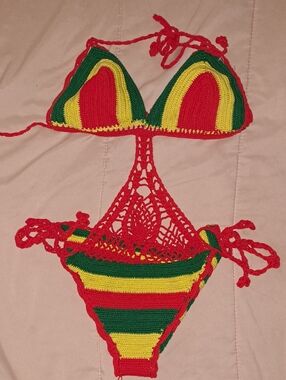 Handmade Crochet Monokini in Red, Yellow & Green
